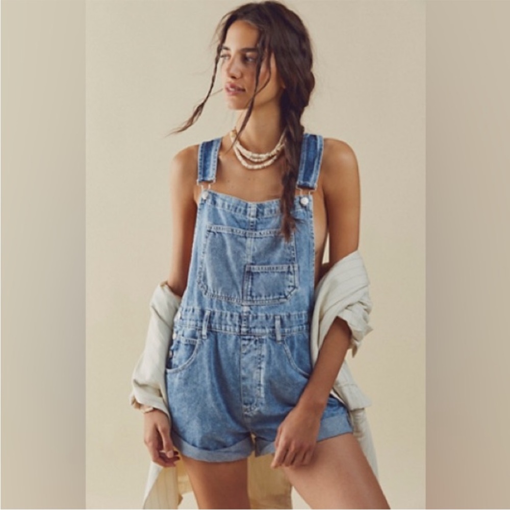 Free People Ziggy Shortalls in Powder Blue - M